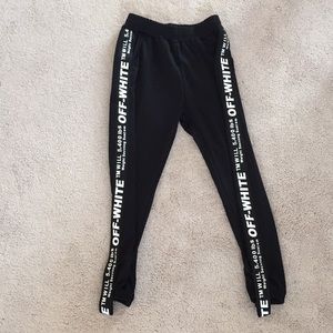 Black off white pants with logo